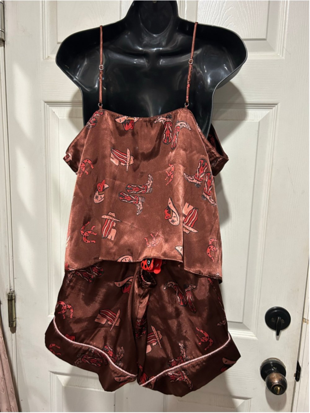 Women's Midnight Bakery Pajama Set, Size L, Brown and Red Cowboy Print - Picture 3 of 5